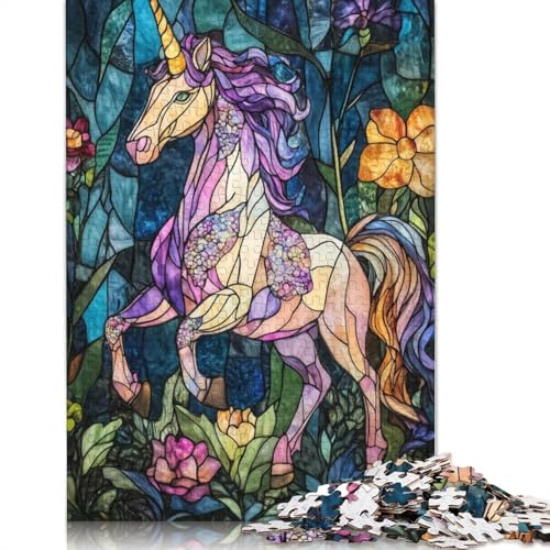 Stained Glass Unicorn Puzzle 1000 Teile Schwer Puzzle Spielzeug Lernspiel Impossible Herausforderung Spielzeug Für Erwachsene Und Kinder in Bewährter 1000pcs (40x28cm) von QBIREX