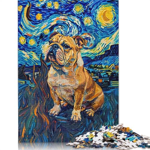 Starry Night Bulldog 1000-teiliges Puzzle für Erwachsene, Spielzeug, Denkspiel, Lernspiel für Erwachsene, Stressabbau, Heimdekoration (38 x 26 cm) von QBIREX
