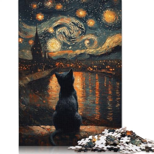 Starry Night Cat Puzzles 1000 Teile Schwer Puzzle Spielzeug Lernspiel Impossible Herausforderungsspielzeug Für Erwachsene Und Kinder in Bewährter 1000pcs (75x50cm) von QBIREX