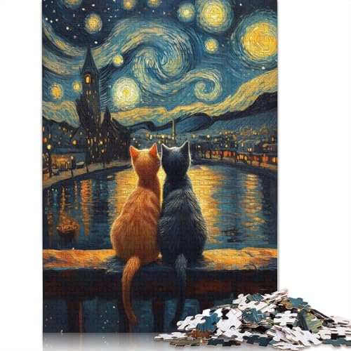 Starry Night Cats 520 Puzzles für Erwachsene, Lernspiel, Puzzlespiele für Erwachsene für Jungen oder Mädchen, 520 Teile (52 x 38 cm) von QBIREX