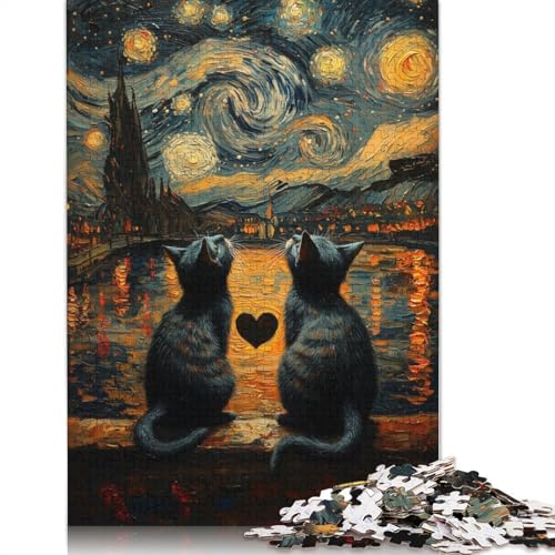 Starry Night Cats In Love Puzzles 1000 Teile Schwer Puzzle Spielzeug Lernspiel Impossible Herausforderung Spielzeug Für Erwachsene Kinder 1000pcs (75x50cm) von QBIREX