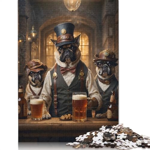 Steampunk Craft Beer Pugs Papierpuzzle 1000 Teile Puzzle für Erwachsene Lernspiel Herausforderung Spielzeug 1000 Stück (38 x 26 cm) von QBIREX