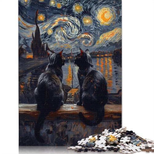Sternennacht-Katzen-Puzzle, 100% recycelter Karton, 100% recycelter Karton, Puzzle für Jungen oder Mädchen, 1000 Teile (75 x 50 cm) von QBIREX