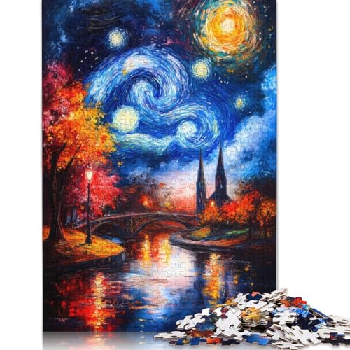 Sternennacht-Stadtbild, 520-teiliges Puzzle für Erwachsene, interessante Stressabbau-Puzzlespiele für Erwachsene, für Erwachsene und Teenager, 520 Teile (52 x 38 cm) von QBIREX