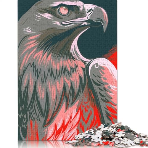 Stilisiertes Adlerporträt mit roten Akzenten, Puzzles für Erwachsene, 1000-teiliges Puzzle für Teenager, Lernspiel, Herausforderungsspielzeug, 1000 Teile (75 x 50 cm) von QBIREX