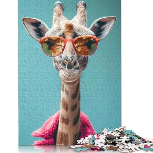 Süße Giraffe mit Brille, 1000-teiliges Puzzle, ab 18 Jahren, Lernspiele, Puzzles für Erwachsene, für Frauen, für Kinder ab 12 Jahren, 1000 Teile (75 x 50 cm) von QBIREX