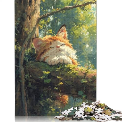 Süße Katze auf Baum, Puzzle für Erwachsene, 1000 Teile, 100 Prozent recycelte Holzplatte, Denkpuzzle für Erwachsene, für Jungen oder Mädchen, 1000 Teile (75 x 50 cm) von QBIREX