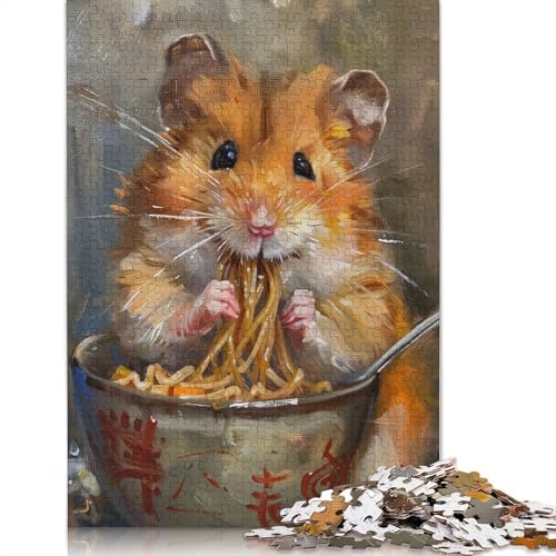 Süßes Hamster-Spaghetti-Essen-Puzzle, Denksportaufgabe, Premium-Karton-Puzzle für Kinder und Erwachsene ab 12 Jahren, 1000 Teile (38 x 26 cm) von QBIREX