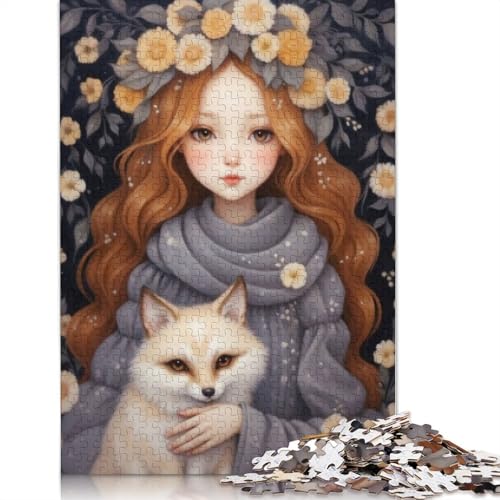 Süßes Mädchen und Fuchs-Puzzle, DIY-Spiel, Premium-Karton-Puzzle für Frauen und Männer, Kindertag, 1000 Teile (75 x 50 cm) von QBIREX