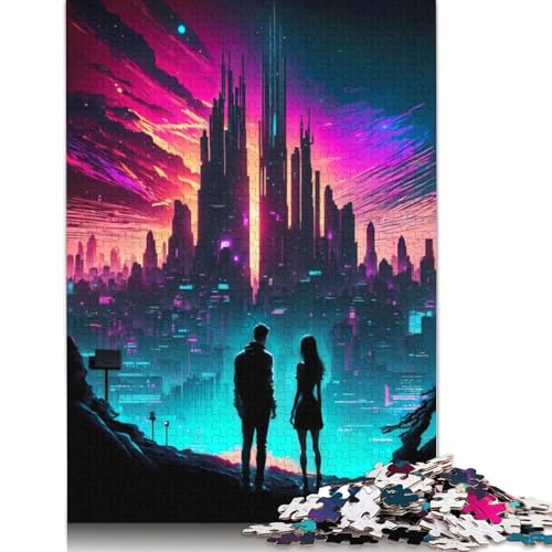 Synthetische Neon-Liebes-Puzzles für Erwachsene, 1000 Teile, Holzpuzzles für Teenager, Geschenke, Lernspiel für Erwachsene und Teenager, 1000 Stück (75 x 50 cm) von QBIREX