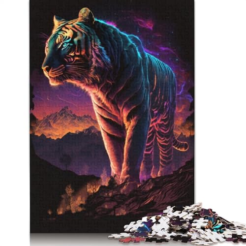 Synthwave Tiger Puzzle 1000 Teile Schwer Puzzle Spielzeug Pädagogisches Spiel Impossible Herausforderung Spielzeug Für Erwachsene Und Kinder in Bewährter 1000pcs (40x28cm) von QBIREX