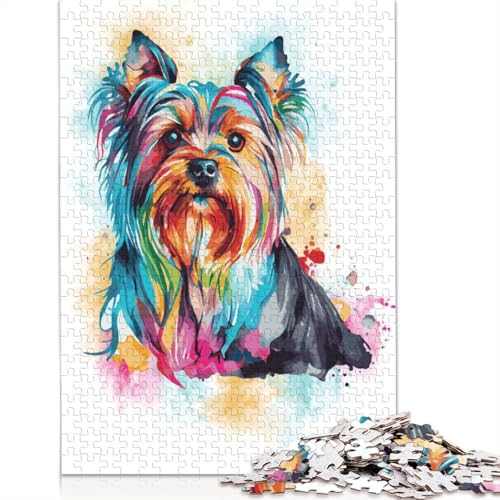 Teenager-Puzzle, bunter Yorkshire Terrier, 520-teiliges Holzpuzzle für Erwachsene und Jugendliche ab 18 Jahren, Erwachsene und 520 Teile (52 x 38 cm) von QBIREX