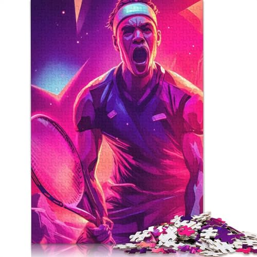 Tennisspieler-in-Aktion-Puzzle, 100% Recyclingkarton, 100% Recyclingkarton, Puzzle für Jungen oder Mädchen, 1000 Teile (26 x 38 cm) von QBIREX