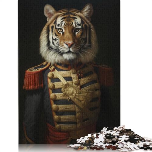 Tiger Animal Dressed King Puzzle für Erwachsene, 1000 Teile, interessantes Puzzle zur Stressreduzierung für Frauen und Männer, 1000 Teile (75 x 50 cm) von QBIREX