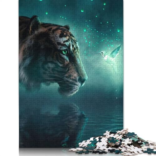 Tiger and Humming Bird Puzzle 1000-teilige Schwer Puzzle Spielzeug Lernspiel Impossible Herausforderungsspielzeug Für Erwachsene Und Kinder Ab 14 Jahren 1000pcs (38x26cm) von QBIREX
