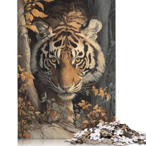 Tiger im Wald-Puzzle für Erwachsene, 1000 Teile, Heimdekoration, ungewöhnliche Puzzles für Erwachsene, für Jungen oder Mädchen, 1000 Teile (75 x 50 cm) von QBIREX
