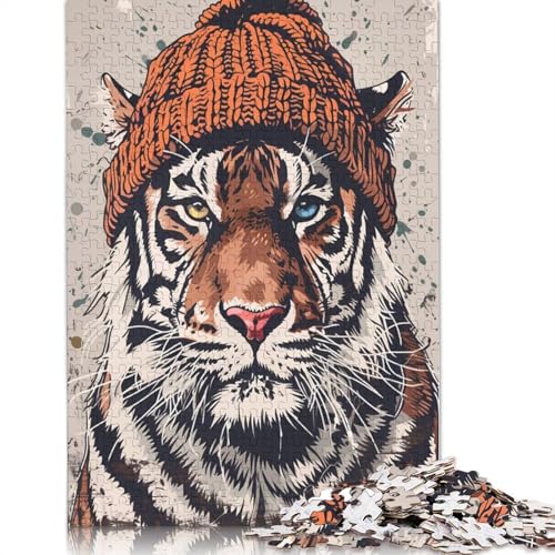 Tiger in Beanie Puzzle DIY Spiel Papier Rechteckiges Puzzle für Jungen oder Mädchen Geburtstagsgeschenk 1000 Teile (75x50cm) von QBIREX