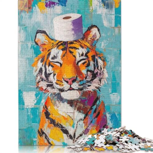 Tiger mit Toilettenpapierhut, Puzzle, hochwertiges, 100% recyceltes Kartonpapier, rechteckiges Puzzle für Jungen oder Mädchen, 1000 Teile (75 x 50 cm) von QBIREX