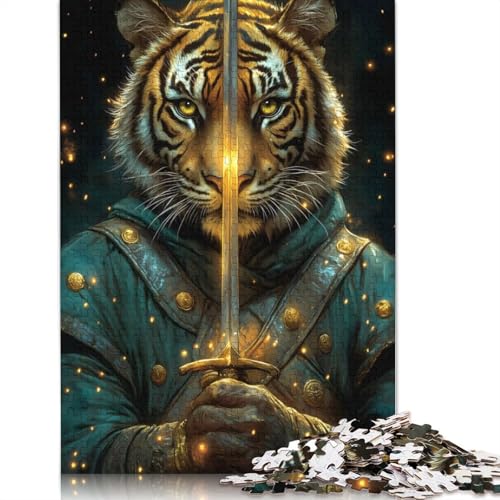 Tigerkrieger mit Schwert, Puzzle-Spielzeug, Lernspiel, Premium-Puzzle aus Karton für Erwachsene und Kinder, 1000 Teile (26 x 38 cm) von QBIREX