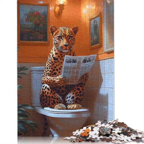 Toilettenpuzzle mit Leoparden-Leser-Zeitung, schwierige Herausforderung, 100% recycelter Karton, Puzzle für Frauen und Männer, 1000 Teile (38 x 26 cm) von QBIREX