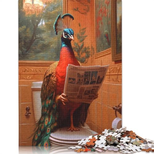 Toilettenpuzzle mit Pfau, der Zeitung liest, rechteckige Pappe, 100% recycelter Karton, Puzzle für Erwachsene, 1000 Teile (75 x 50 cm) von QBIREX