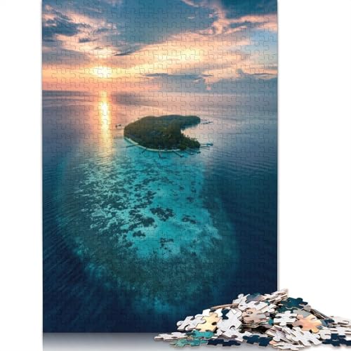 Tropisches Paradies in der Abenddämmerung, 1000-teiliges Puzzle für Erwachsene, Spielzeug, Denkspiel, Lernspiel für Erwachsene, Stressabbau, Heimdekoration (75 x 50 cm) von QBIREX