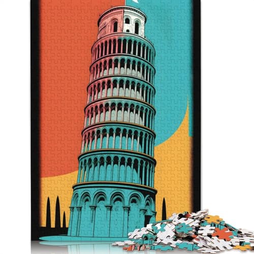 Turm von Pisa, Italien, Popart-Puzzle, einzigartige Heimdekoration, rechteckiges Papierpuzzle für Erwachsene und Teenager, Muttertagsgeschenke, 1000 Teile (26 x 38 cm) von QBIREX