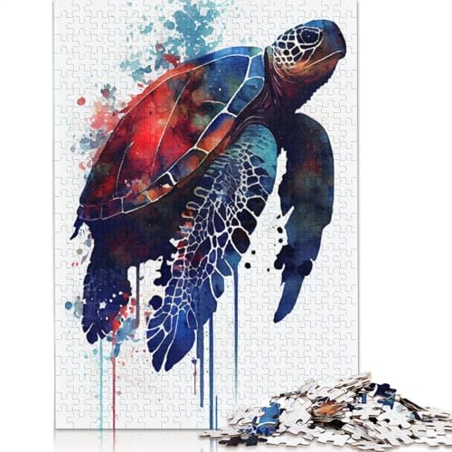 Turtle Watercolor Puzzle 1000-teilige Schwer Puzzle Spielzeug Lernspiel Impossible Herausforderungsspielzeug Für Erwachsene Und Kinder Ab 12 Jahren 520pcs (52x38cm) von QBIREX