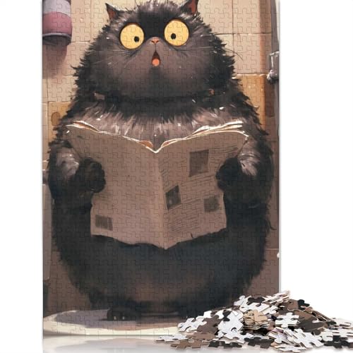 Überraschte Katze liest Zeitung, Puzzle, Denksportaufgabe, 100% recycelter Karton, Puzzle für Frauen und Männer, 1000 Teile (38 x 26 cm) von QBIREX