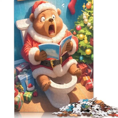 Überraschter Weihnachtsmann-Bär-Puzzle, 100% recyceltes Kartonpapier, rechteckiges Puzzle für Erwachsene und Kinder, 1000 Teile (38 x 26 cm) von QBIREX