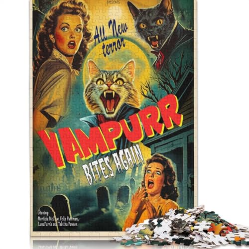 Vampurr Cat Vampire Retro-Puzzle für Erwachsene, 1000 Teile, Puzzles für Erwachsene und Teenager ab 12 Jahren, 1000 Teile (75 x 50 cm) von QBIREX