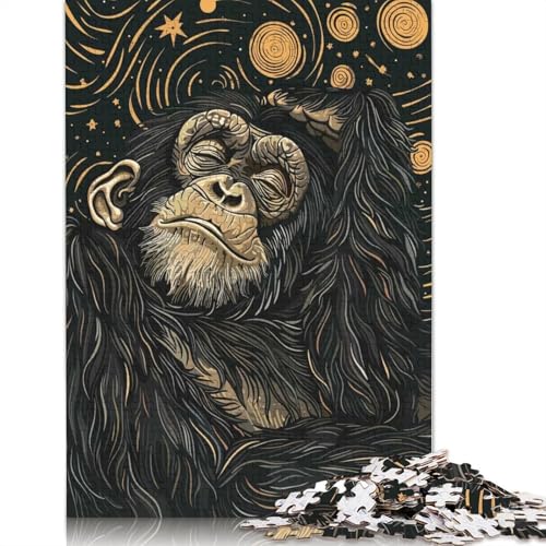 Verträumter Schimpanse in der Sternennacht, Papierpuzzle, 1000 Teile, Puzzle für Erwachsene, Lernspiel, Herausforderungsspielzeug, 1000 Teile (75 x 50 cm) von QBIREX