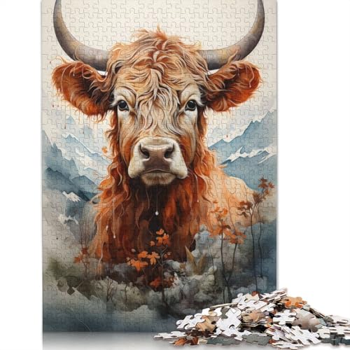 Verträumtes Hochlandkuh-Puzzle, einzigartige Heimdekoration, 100% recycelter Karton, Puzzle für Erwachsene und Kinder, Tagesgeschenke, 1000 Teile (75 x 50 cm) von QBIREX