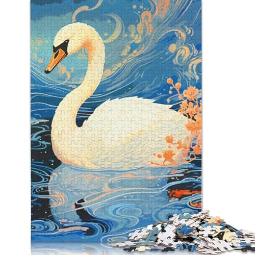 Vintage Paint Swan Puzzle, Lernspiele, Familienaktivitäten, Premium-Karton-Puzzle für Frauen und Männer, 1000 Teile (75 x 50 cm) von QBIREX