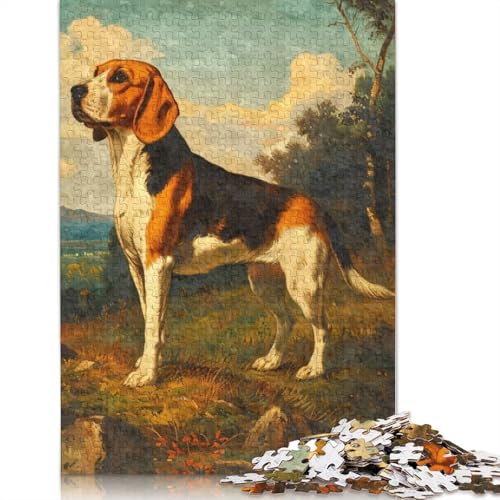 Vintage-Puzzle mit Beagle-Hundeöl, einzigartige Heimdekoration, 100% recycelter Karton, Puzzle für Jungen oder Mädchen, 1000 Teile (38 x 26 cm) von QBIREX