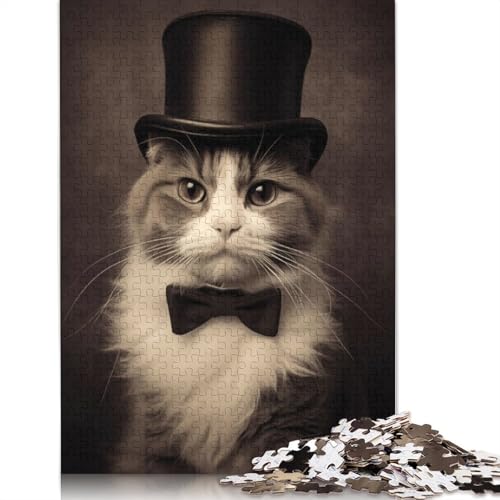 Vintage-Puzzle mit Katzen-Zylinder und Fliege, 1000 Puzzles für Erwachsene, freundliche Materialien, Coole Puzzles für Erwachsene, für Jungen oder Mädchen, 1000 Teile (75 x 50 cm) von QBIREX