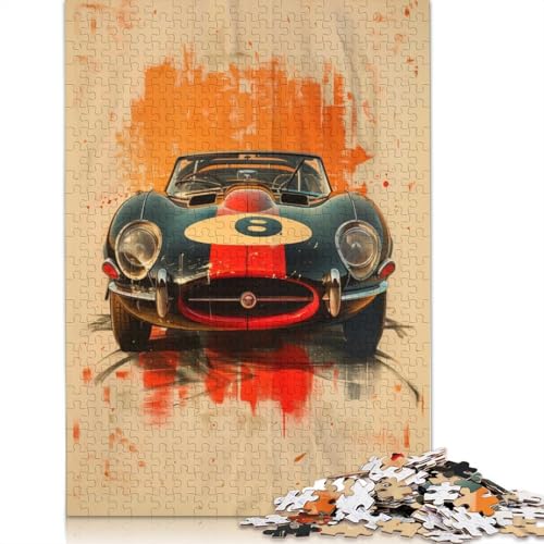 Vintage-Rennwagen-Kunstpuzzle, 100% recycelter Karton, Premium-Karton, Puzzle für Erwachsene und Kinder, 1000 Teile (26 x 38 cm) von QBIREX