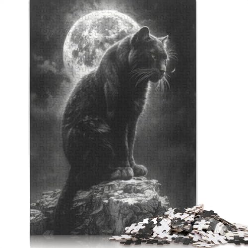 Vollmond-Schwarzer Panther, 1000 Puzzles für Erwachsene, Lernspiel, Puzzlespiele für Erwachsene für Jungen oder Mädchen, 1000 Teile (75 x 50 cm) von QBIREX
