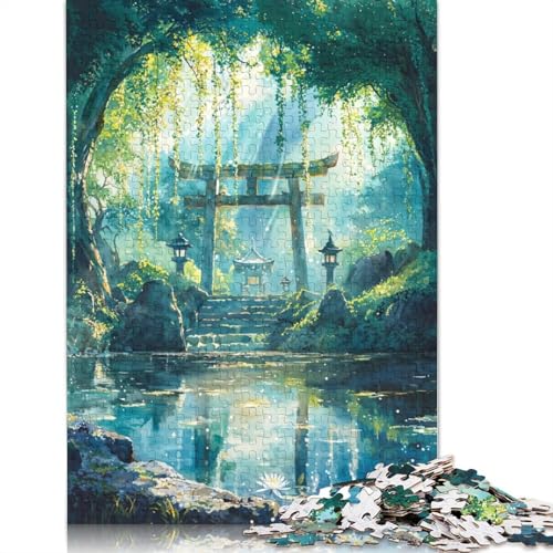 Wald-Kami-Schrein, 1000-teiliges Puzzle für Erwachsene, 100% recycelte Holzplatte, schwierige Puzzles für Frauen und Männer, 1000 Teile (75 x 50 cm) von QBIREX