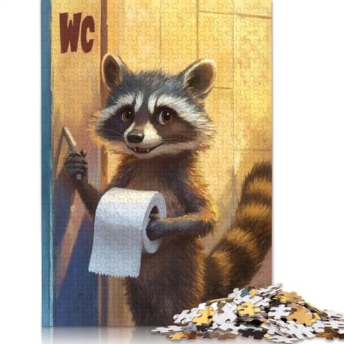 Waschbär-Badezimmer-Papierpuzzle, Dekompressionsspielzeug, rechteckiges Papierpuzzle für Kinder und Erwachsene ab 12 Jahren, 1000 Teile (26 x 38 cm) von QBIREX