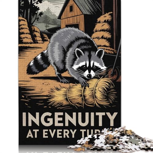 Waschbär-Einfallsreichtum-Illustration, 1000-teiliges Papierpuzzle für Erwachsene, Puzzle, Lernspiel, Herausforderungsspielzeug, 1000 Teile (38 x 26 cm) von QBIREX