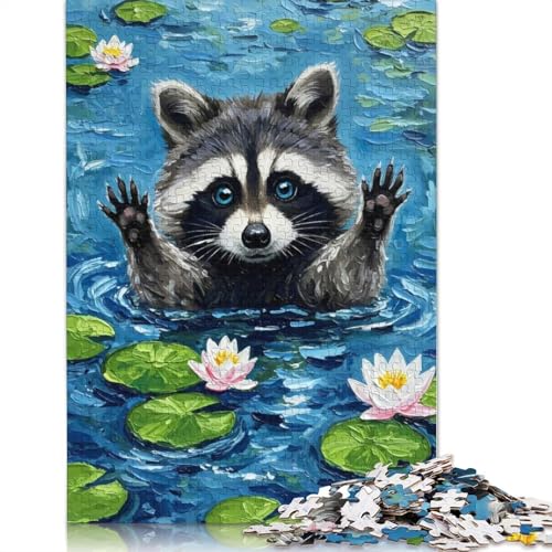 Waschbär im Seerosenteich, Malpuzzle, 1000 Teile, Papierpuzzle für Erwachsene und Jugendliche, Familienspiel, 1000 Teile (75 x 50 cm) von QBIREX
