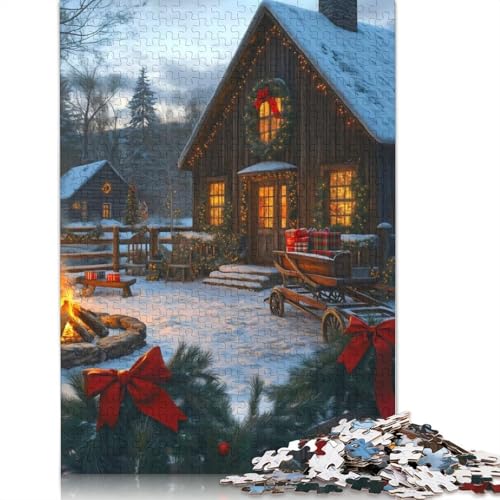 Weihnachtshütten-Puzzle, rechteckig, aus Pappe, 100% recyceltem Karton, Puzzle für Erwachsene und Kinder, 1000 Teile (38 x 26 cm) von QBIREX