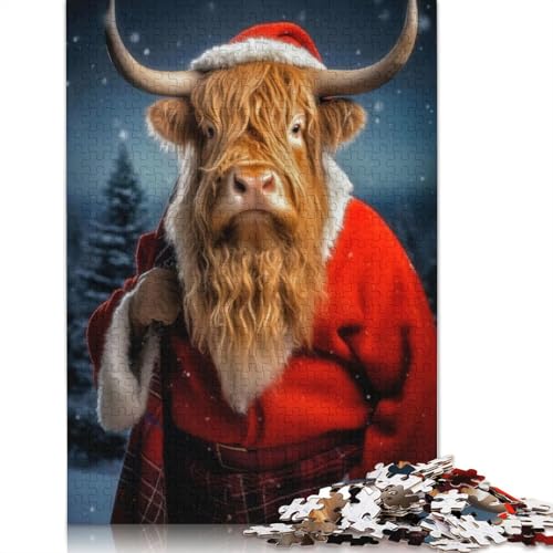 Weihnachtsmann-Hochlandkuh-Puzzle, Dekompressionsspielzeug, rechteckiges Papierpuzzle für Kinder und Erwachsene ab 12 Jahren, 1000 Teile (26 x 38 cm) von QBIREX