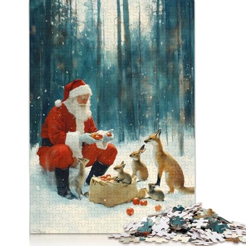 Weihnachtsmann füttert Tiere, Weihnachts-Puzzle, Spielzeug, Lernspiel, Premium-Karton-Puzzle für Erwachsene und Kinder, 1000 Teile (75 x 50 cm) von QBIREX