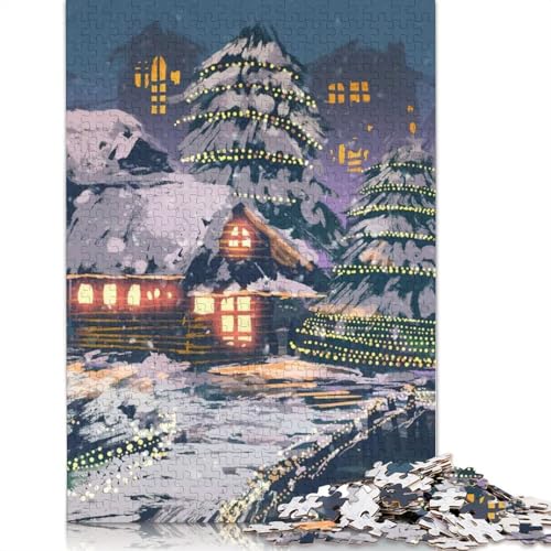 Weihnachtsnacht-Puzzle, Premium-Puzzle aus 100% recyceltem Kartonpapier, rechteckig, für Damen und Herren, einzigartiges Geschenk, 1000 Teile (38 x 26 cm) von QBIREX