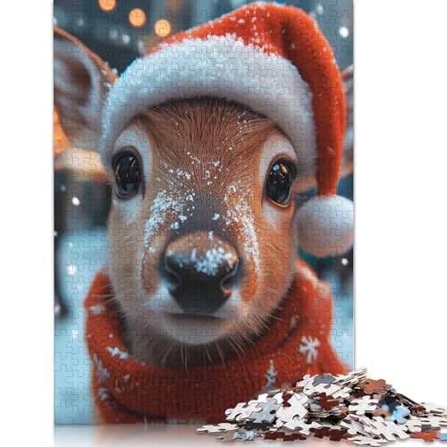 Weihnachtspuzzle „Rehkitz mit Weihnachtsmütze“, umweltfreundliche Materialien, 100% recycelter Karton, Puzzle für Erwachsene und Kinder, 1000 Teile (75 x 50 cm) von QBIREX