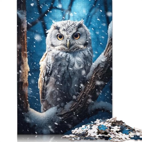 Weiße Eule im Schnee, 1000-teiliges Puzzle für Erwachsene, zusammen, Denksportaufgaben für Frauen und Männer, 1000 Teile (75 x 50 cm) von QBIREX