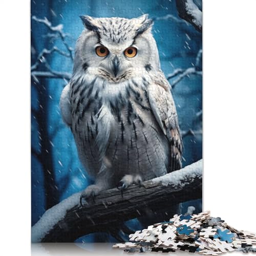 Weiße Eule und Schnee-Puzzle für Erwachsene, Lernspiel, Puzzle-Geschenke für Kinder ab 12 Jahren, 1500 Teile (85 x 57 cm) von QBIREX