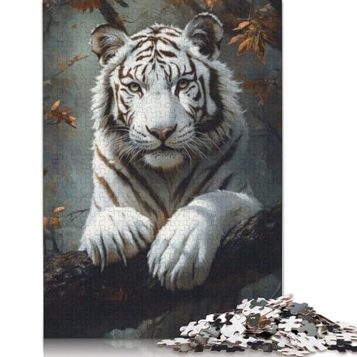 Weißer Tiger im Herbst-Puzzle, farbenfrohe, Coole Puzzles für Kinder ab 12 Jahren, 520 Teile (52 x 38 cm) von QBIREX